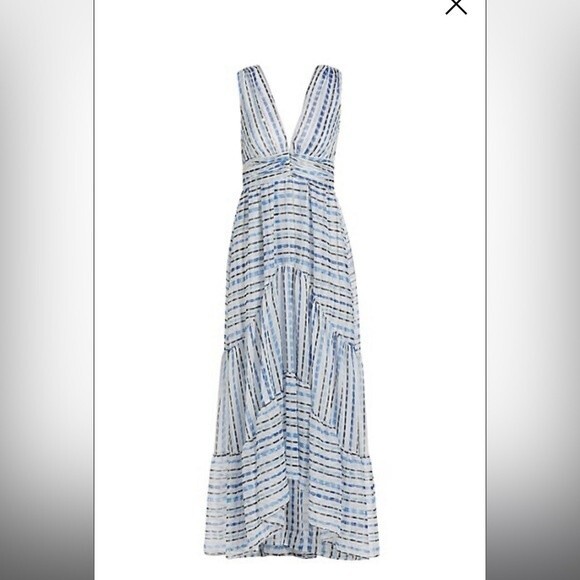 Misa Los Angeles Dominika Tiered Chiffon Maxi Dress Scorpios Stripe NWT Sz M - Picture 2 of 10